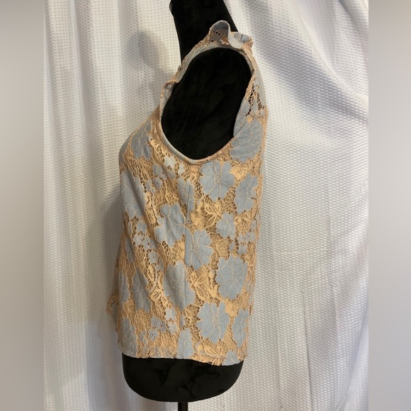 Monteau Blue & Tan Lace Tank Top Size Small - Picture 2 of 5